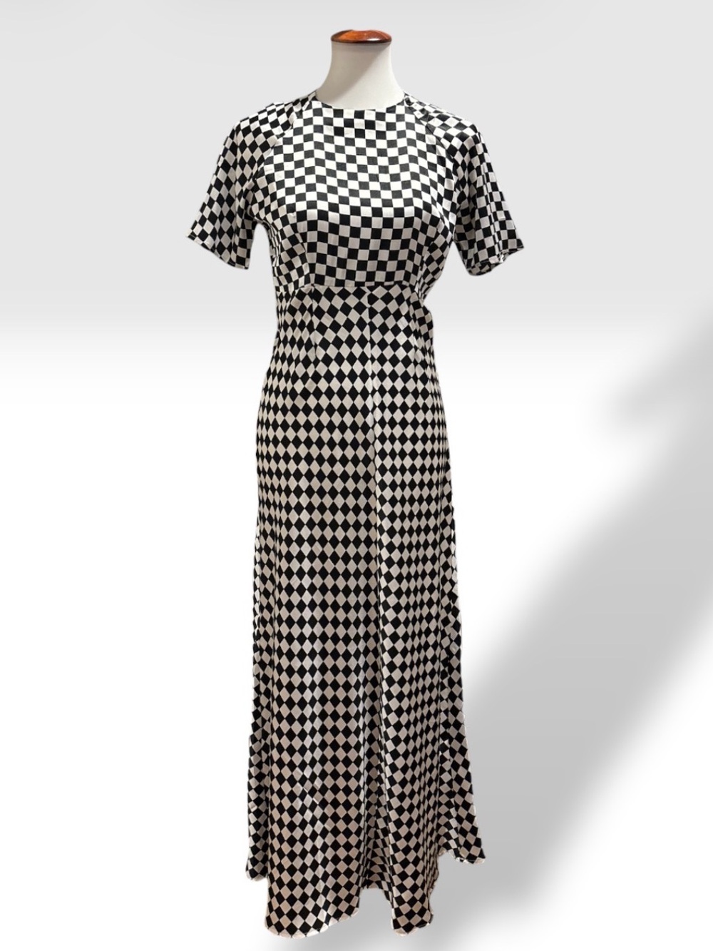 NWT ASOS Black White Checkered Satin Maxi Dress US 6 Mod Geometric